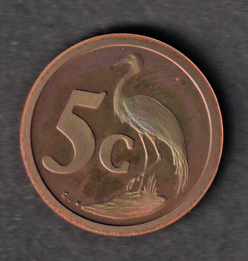 [197284887488] South Africa 1992 5c Five cents proof coin toned
