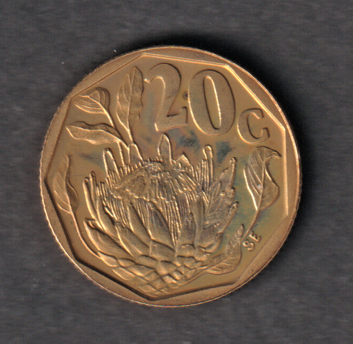 [197284905261] South Africa 1992 20c Twenty cents proof coin toned