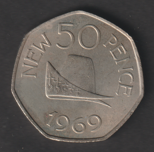 [197285087317] Guernsey 50 pence 1969 coin low mintage lightly circulated
