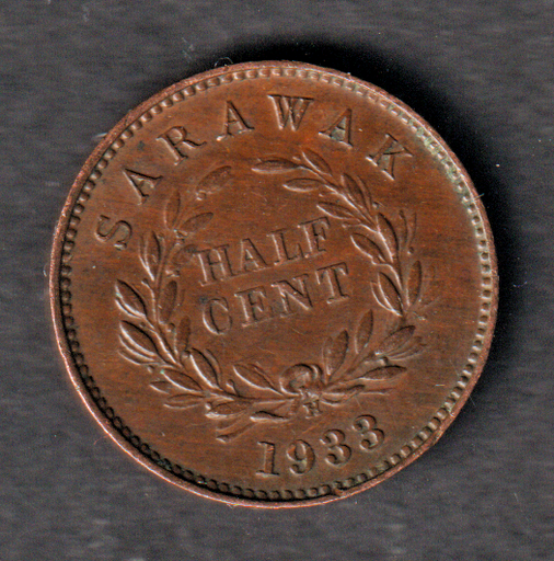 [197169109423] Sarawak one half 1/2 cent 1933 coin great circulated condition