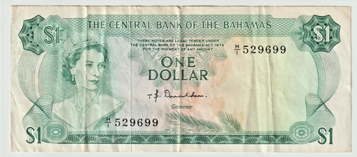 [196923617790] Bahamas 1 Dollar banknote 1974 Donaldson signature circulated condition