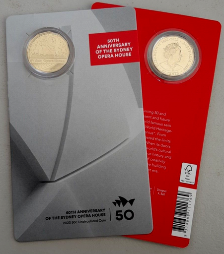 [195916934076] Australia 2023 50 cents 50c Opera House uncirculated coin on card AlBr