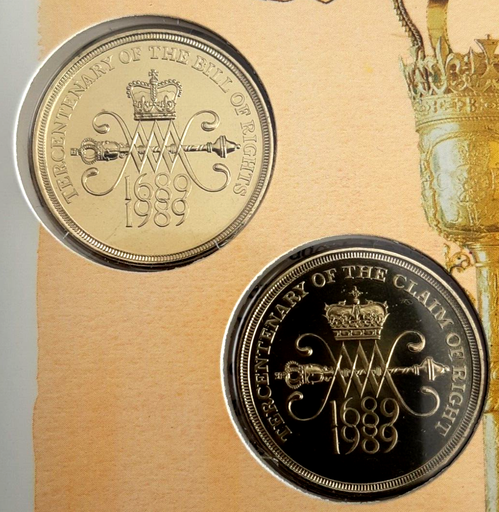 [196381808313] Great Britain 1989 Bill of Rights pair of 2 Pound coins in original card unc