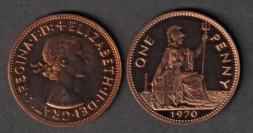 [197184484477] Great Britain 1 Penny 1970 proof coin limited 750K mintage
