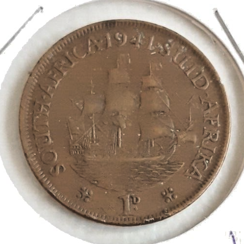 [196935700645] South Africa 1941 1 One Penny coin nice circulated condition