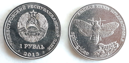 [196178772773] Transnistria 1 Rouble 2018 coin African death's head hawkmoth uncirculated